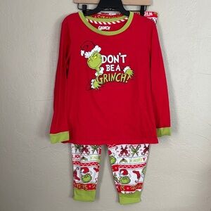 Grinch Women’s PJ Set Long Sleeve Top Fleece Bottom Jogger Large 12/14 Red Green